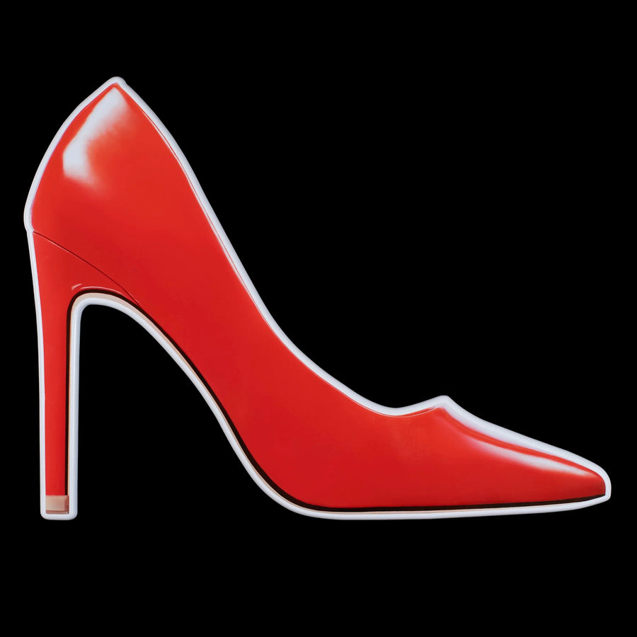 Red high heel photographic wall sculpture by Rory Fink – fashion pop art