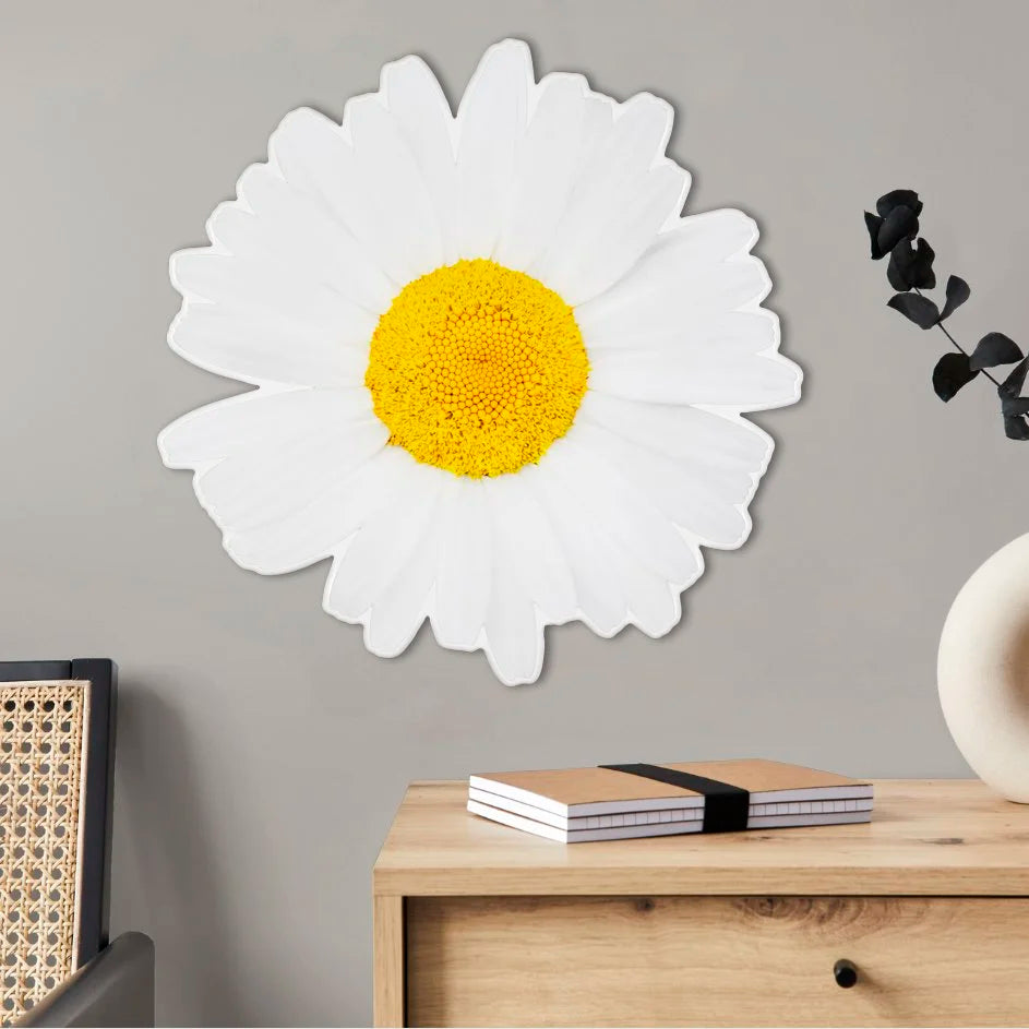 Floral daisy photo sculpture wall art by Rory Fink – bloom-inspired shaped piece in room example