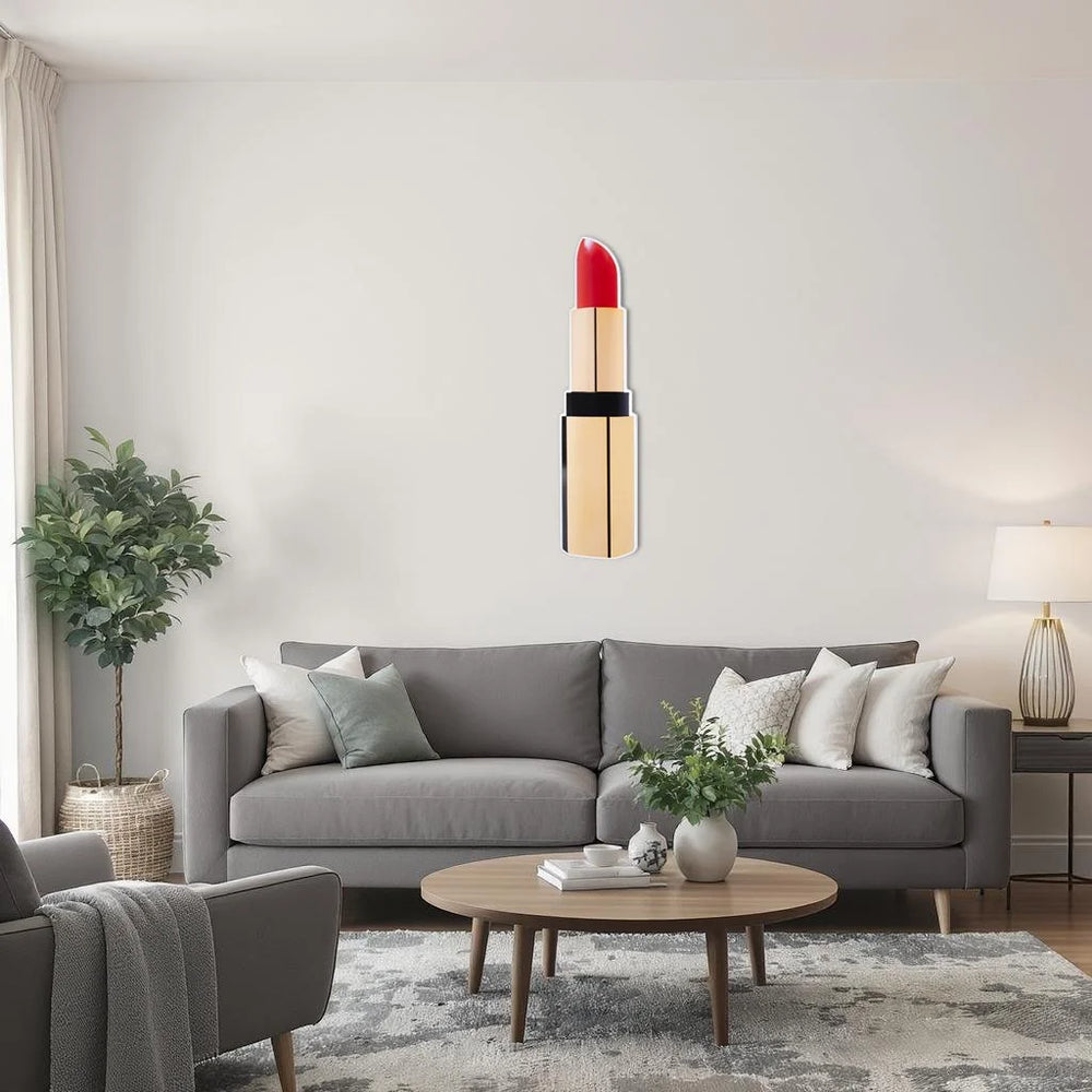 rouge lipstick photographic wall sculpture by Rory Fink – fashion pop art in room example