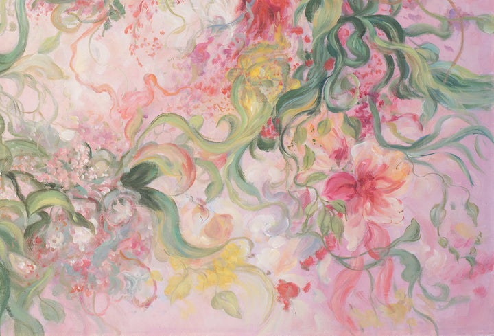Original Abstract Floral Oil Painting - 60x90cm - Pink Botanical Composition with Expressive Brushstrokes bottom right