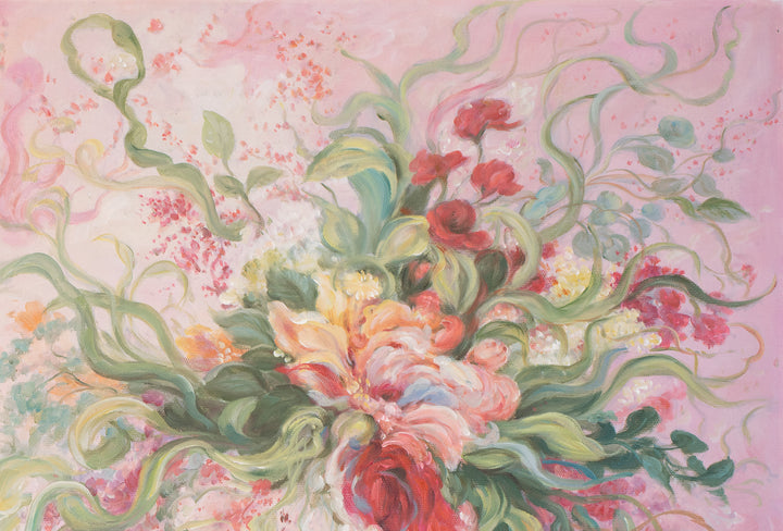 Original Abstract Floral Oil Painting - 60x90cm - Pink Botanical Composition with Expressive Brushstrokes top right