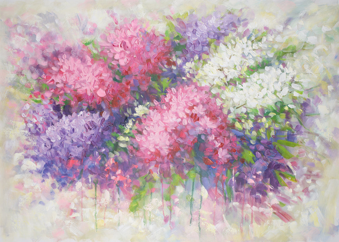 Original Abstract Floral Limited Edition Canvas Print - Soft Pink, Lilac and White Botanical Wall Art