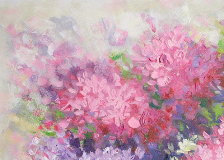 Original Abstract Floral Limited Edition Canvas Print - Soft Pink, Lilac and White Botanical Wall Art close up top left