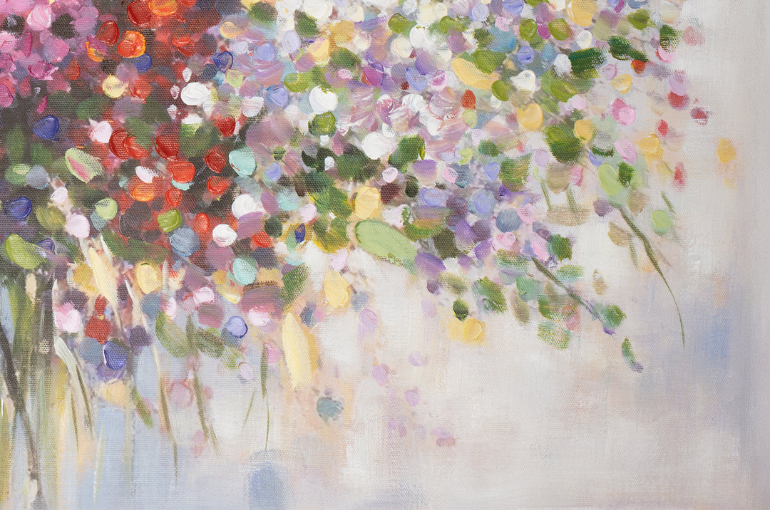 Original Abstract Floral Limited Edition Canvas Print - Vibrant Pink, Purple and White Bouquet Wall Art close bottom right