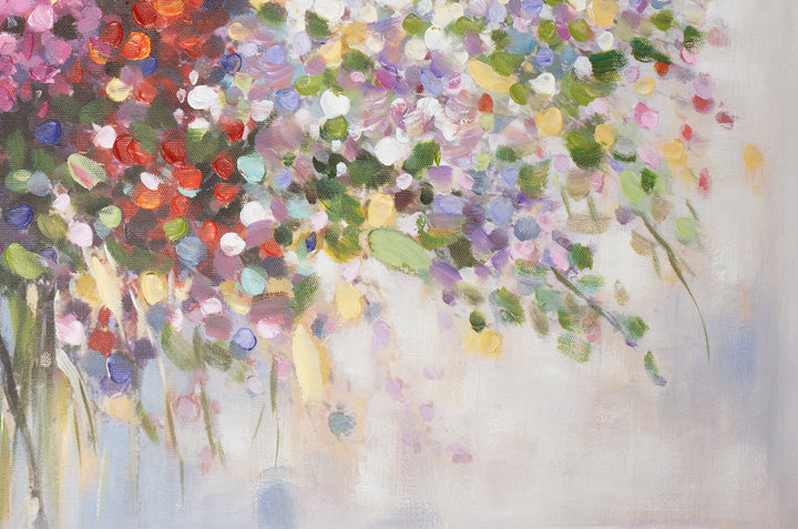 Original Abstract Floral Limited Edition Canvas Print - Vibrant Pink, Purple and White Bouquet Wall Art close bottom right