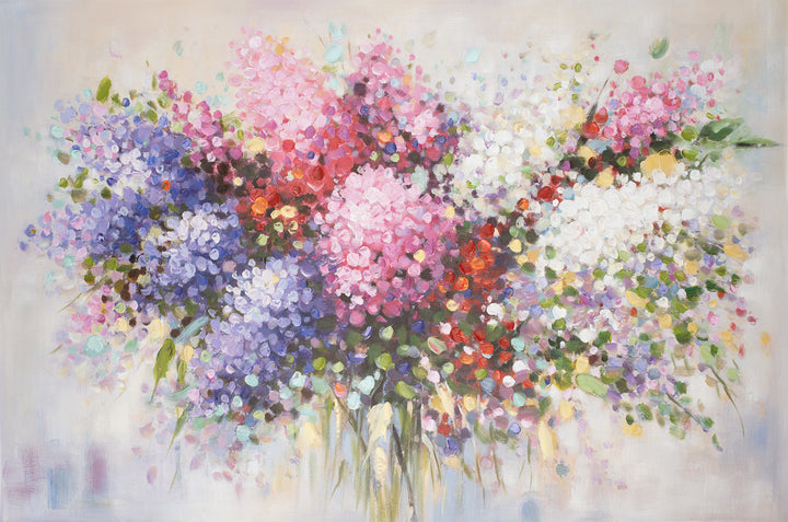 Original Abstract Floral Oil Painting - 60x90cm - Vibrant Pink, Purple and White Bouquet