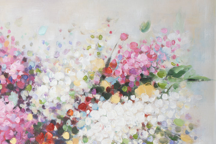 Original Abstract Floral Oil Painting - 60x90cm - Vibrant Pink, Purple and White Bouquet close up top right
