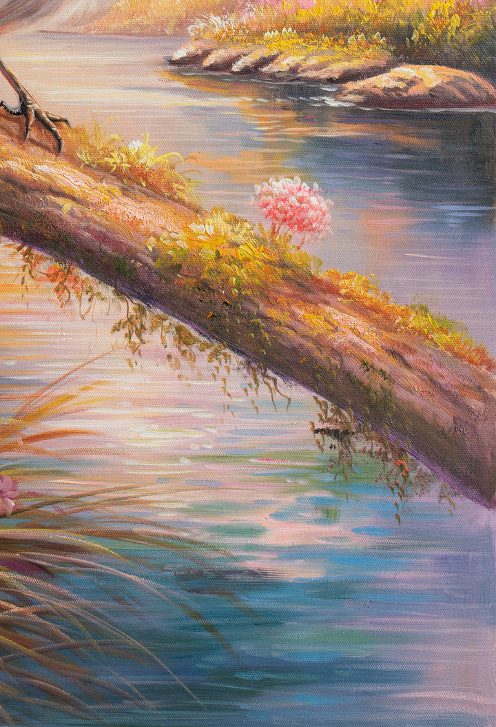 Original Fairy Wren Oil Painting - 60x90cm - Blue Fairy Wren on Mossy Branch, Colourful Australian Bird Art bottom right