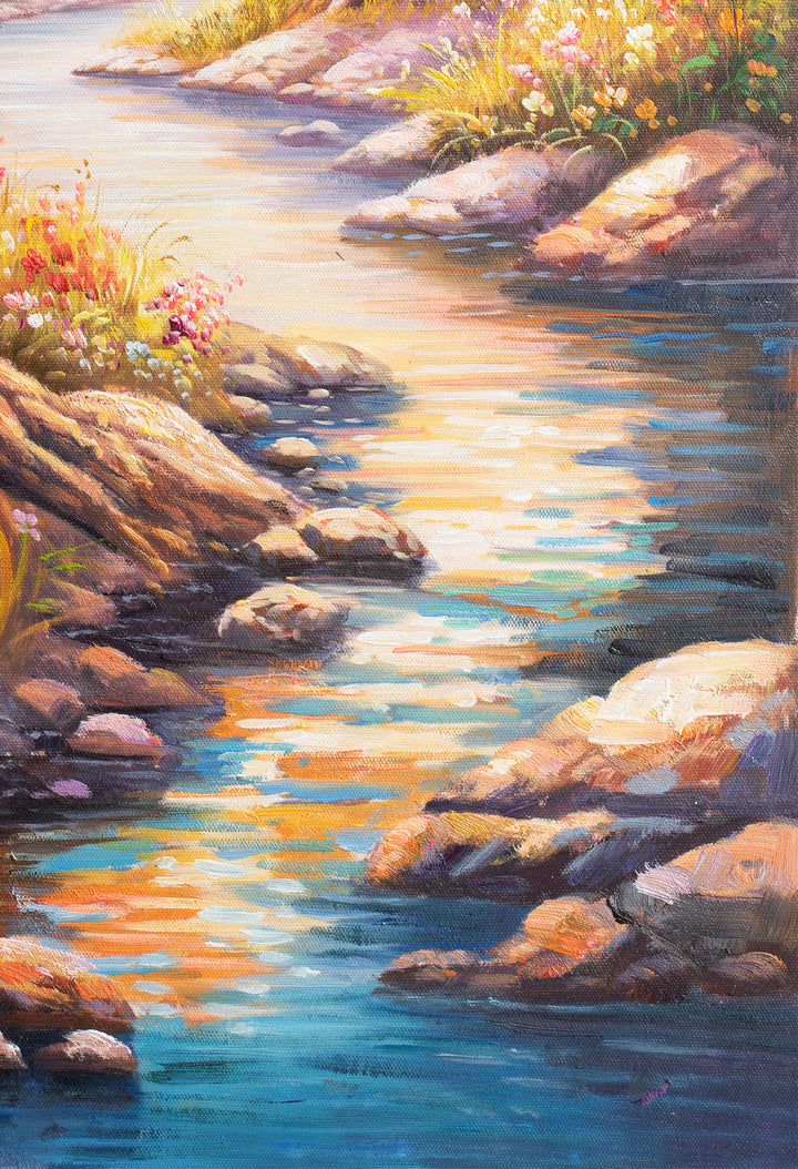 Original Kookaburra Oil Painting - 60x90cm - Perched Kookaburra in Bush Landscape with Stream, Native Wildlife Art close up bottom right