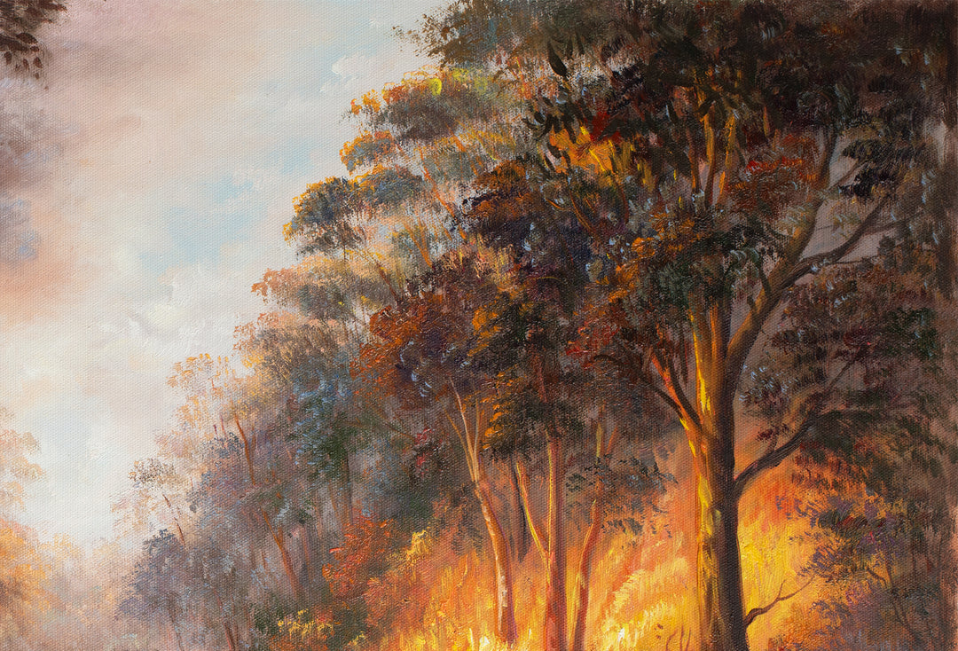 Original Australian Bushfire Painting - 60x90cm - Burning Forest Landscape, Statement Wall Art top right