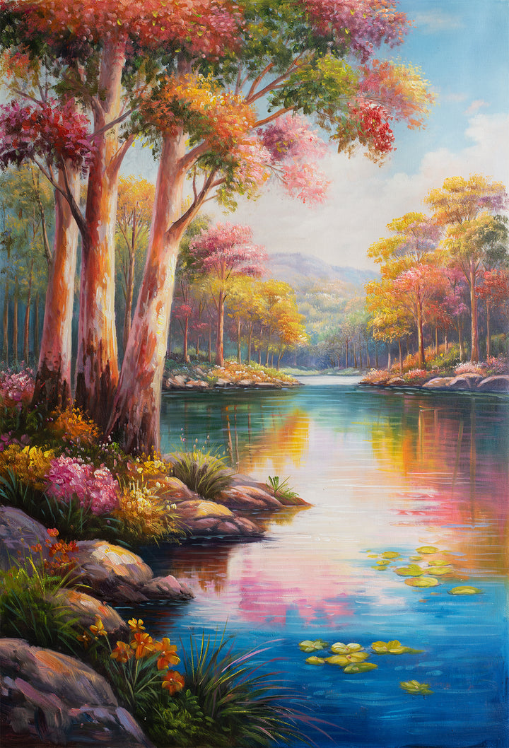 Original Australian Bush Landscape Limited Edition Canvas Print - Colourful Lake Scene with Eucalyptus Trees Wall Art