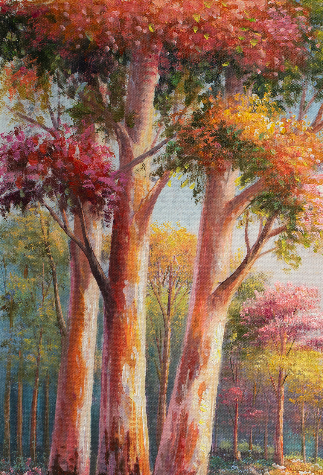 Original Australian Bush Landscape Limited Edition Canvas Print - Colourful Lake Scene with Eucalyptus Trees Wall Art close up  top left