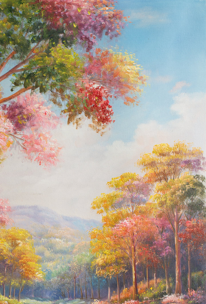 Original Australian Bush Landscape Limited Edition Canvas Print - Colourful Lake Scene with Eucalyptus Trees Wall Art close up top right