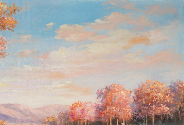 Original Australian Bush Lake Oil Painting - 60x90cm - Sunset Landscape with Pink Hues and Eucalyptus Trees close up top right