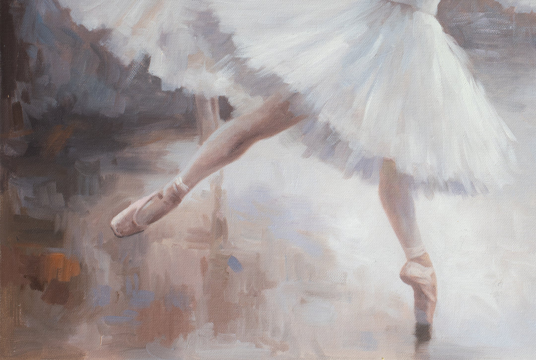 Original Ballet Dancers Limited Edition Canvas Print - Four Ballerinas in Dance Studio Wall Art close up bottom left