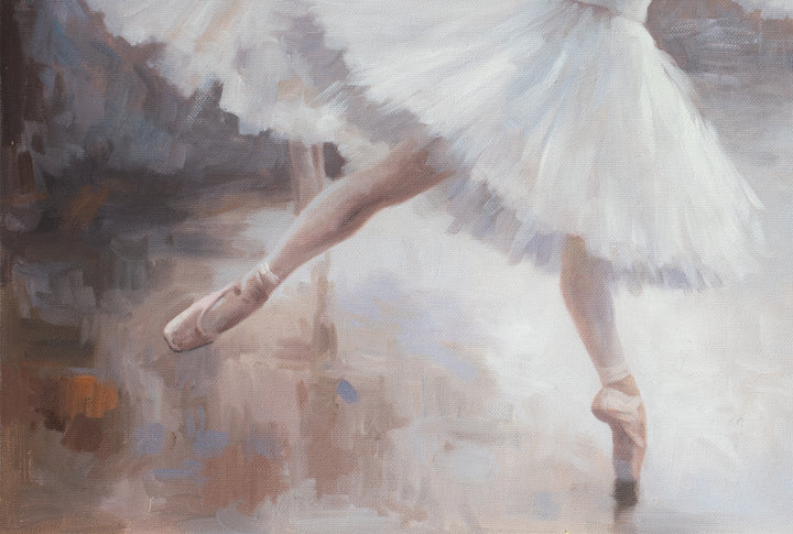 Original Ballet Dancers Limited Edition Canvas Print - Four Ballerinas in Dance Studio Wall Art close up bottom left