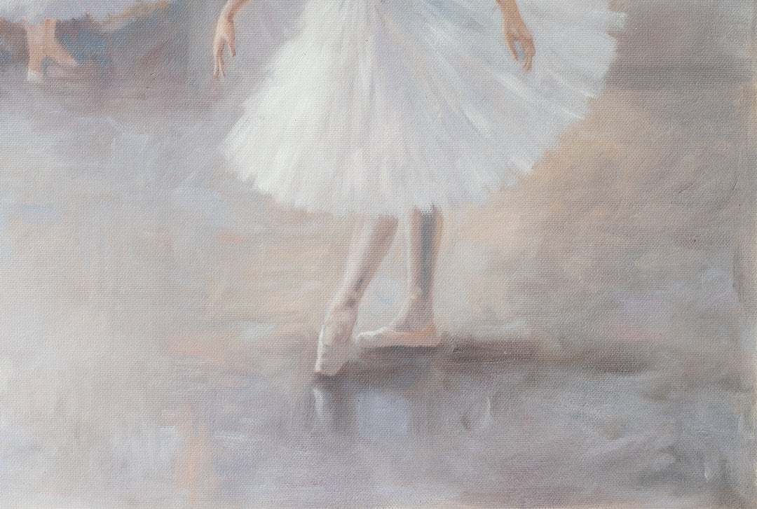 Original Ballet Dancers Limited Edition Canvas Print - Four Ballerinas in Dance Studio Wall Art close up bottom right