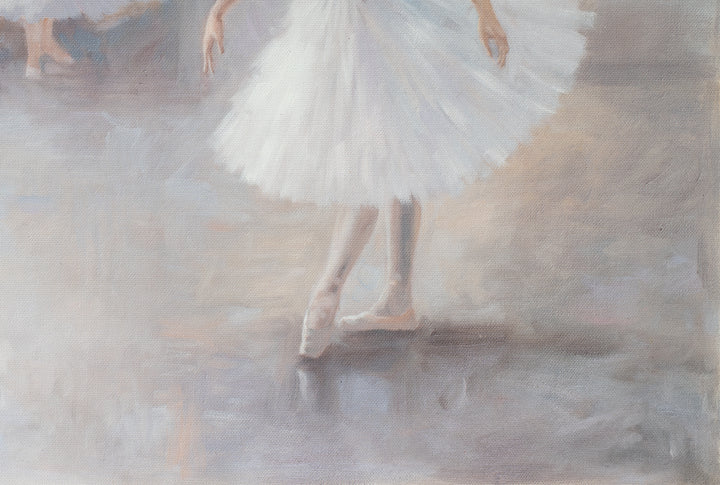 Original Ballet Dancers Limited Edition Canvas Print - Four Ballerinas in Dance Studio Wall Art close up bottom right