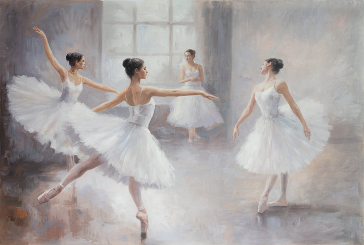 Original Ballet Dancers Limited Edition Canvas Print - Four Ballerinas in Dance Studio Wall Art