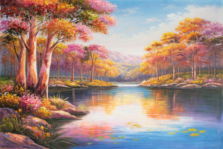 Original Australian Pink Lake Oil Painting - 60x90cm - Blush Eucalyptus Reflections