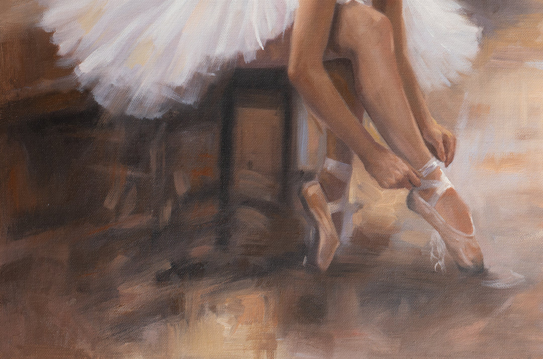 Original Impressionist Ballet Limited Edition Canvas Print - Two Dancers in a Sunlit Studio Interior Wall Art close up detail 1