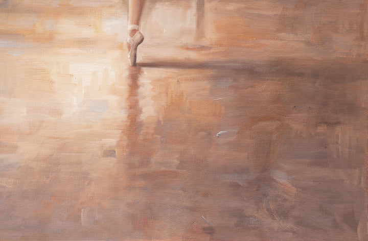 Original Impressionist Ballet Oil Painting - 60x90cm - Two Dancers in a Sunlit Studio Interior close up bottom right