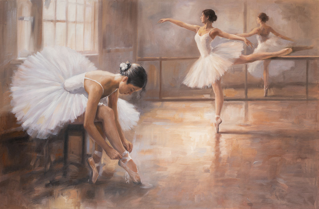 Original Impressionist Ballet Oil Painting - 60x90cm - Two Dancers in a Sunlit Studio Interior