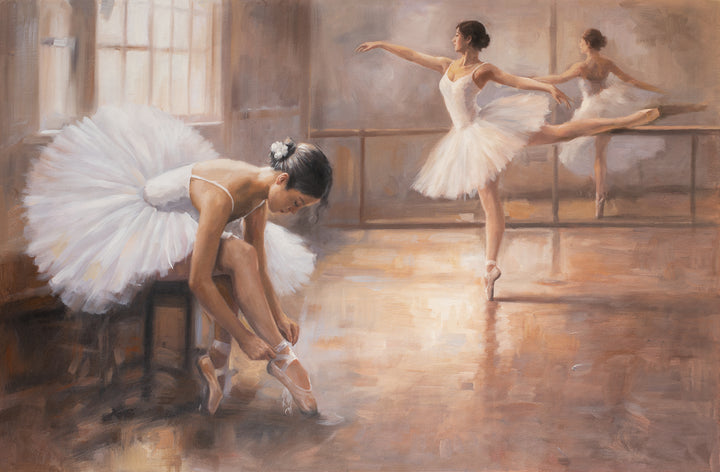 Original Impressionist Ballet Limited Edition Canvas Print - Two Dancers in a Sunlit Studio Interior Wall Art