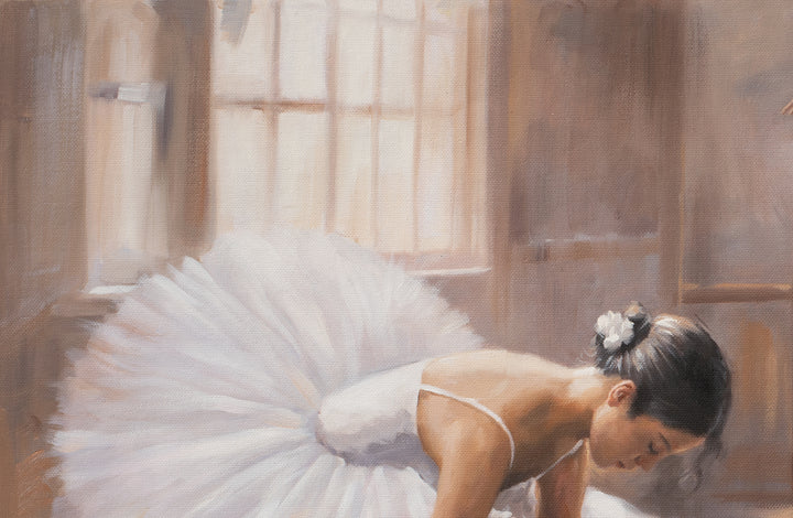 Original Impressionist Ballet Limited Edition Canvas Print - Two Dancers in a Sunlit Studio Interior Wall Art close up detail 3