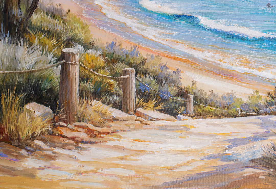 Original Coastal Dune Path Oil Painting - 60x90cm - Beach Path in Torquay bottom left