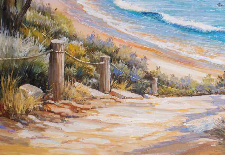 Original Coastal Dune Path Oil Painting - 60x90cm - Beach Path in Torquay bottom left
