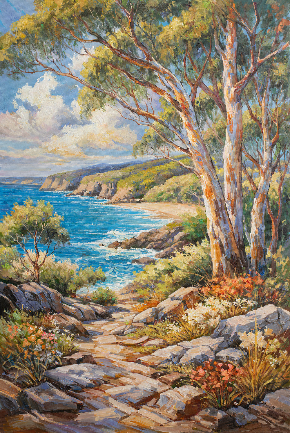 Original Australian Seascape Oil Painting - 60x90cm - Coastal Path with Ocean View