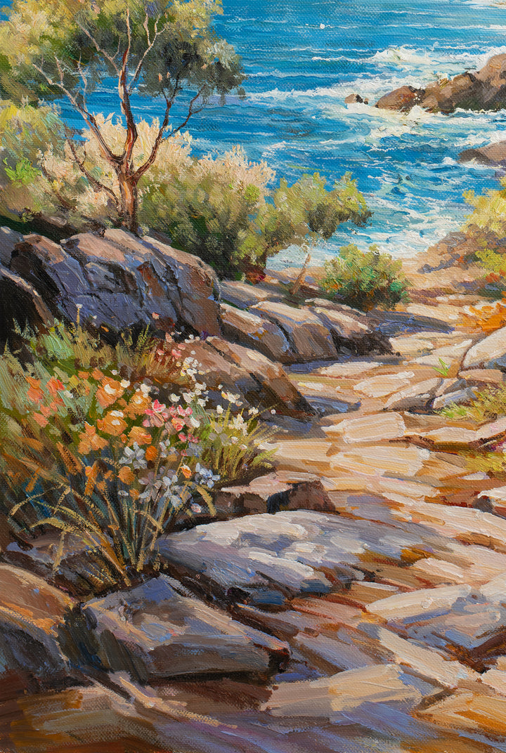 Original Australian Seascape Oil Painting - 60x90cm - Coastal Path with Ocean View close up bottom left