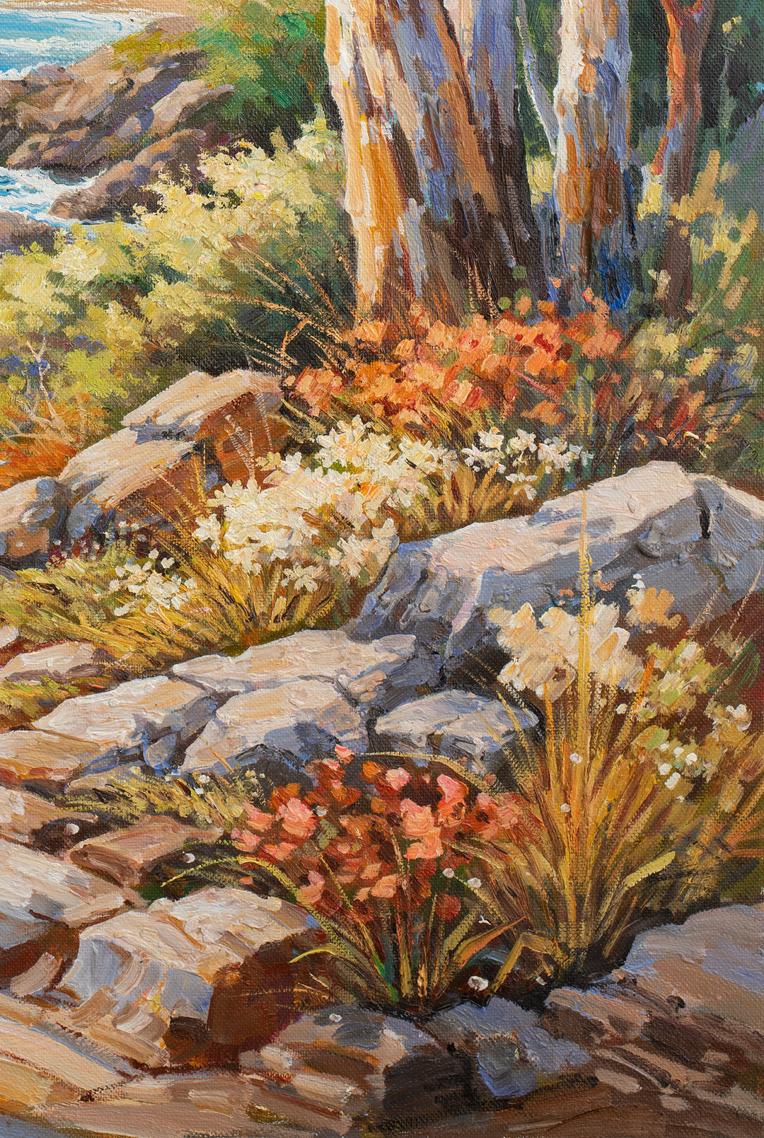 Original Australian Seascape Oil Painting - 60x90cm - Coastal Path with Ocean View close up bottom right