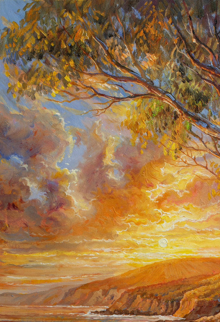 Original Australian Coastal Sunset Limited Edition Canvas Print - Golden Light Over Ocean Path Wall Art close up top left