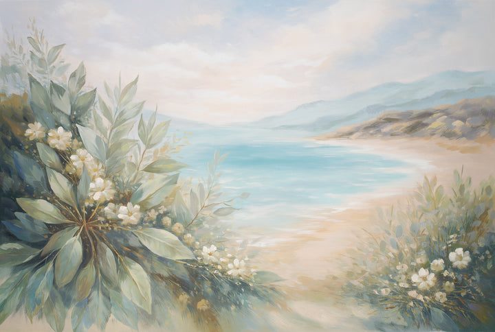 Original Coastal Botanical Oil Painting - 60x90cm - Panoramic Seascape with Native Foliage