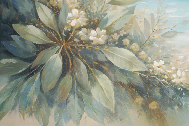 Original Australian Coastal Botanical Limited Edition Canvas Print - Panoramic Seascape Wall Art close up bottom left