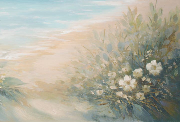 Original Coastal Botanical Oil Painting - 60x90cm - Panoramic Seascape with Native Foliage close up bottom right