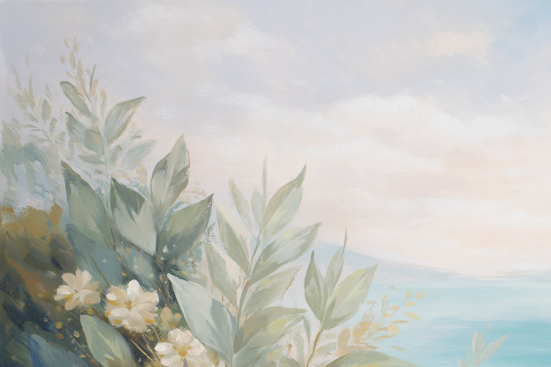 Original Australian Coastal Botanical Limited Edition Canvas Print - Panoramic Seascape Wall Art close up top left