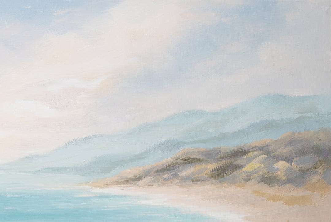 Original Coastal Botanical Oil Painting - 60x90cm - Panoramic Seascape with Native Foliage close up top right