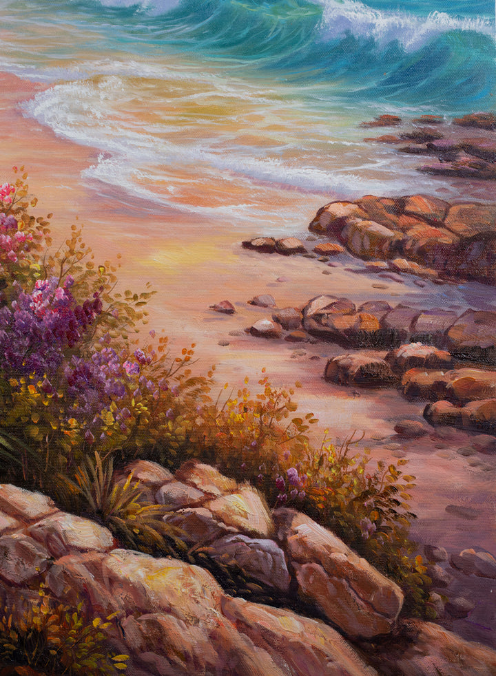 Original Australian Seascape Oil Painting - 61x91cm - Wildflowers Above Esperance, Coastal Landscape Art Version 1 close up 1