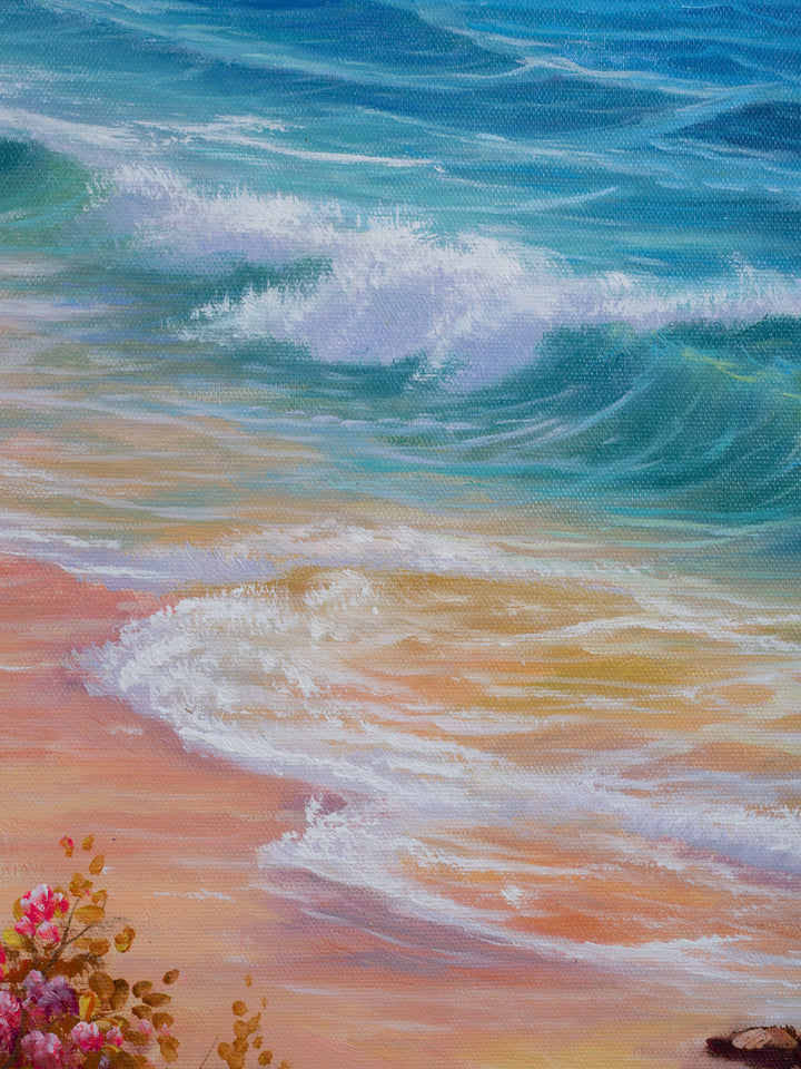 Original Australian Seascape Oil Painting - 61x91cm - Wildflowers Above Esperance, Coastal Landscape Art Version 1 close up 3