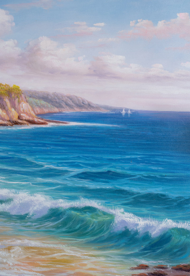 Original Australian Seascape Oil Painting - 61x91cm - Wildflowers Above Esperance, Coastal Landscape Art Version 1 close up 4