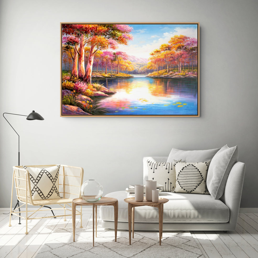 Original Australian Pink Lake Oil Painting - 60x90cm - Blush Eucalyptus Reflections mockup 1