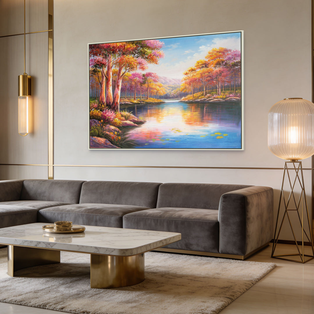 Original Australian Pink Lake Oil Painting - 60x90cm - Blush Eucalyptus Reflections mockup 2