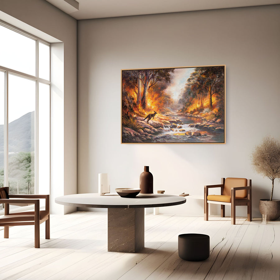 Original Australian Bushfire Painting - 60x90cm - Burning Forest Landscape, Statement Wall Art mockup 1