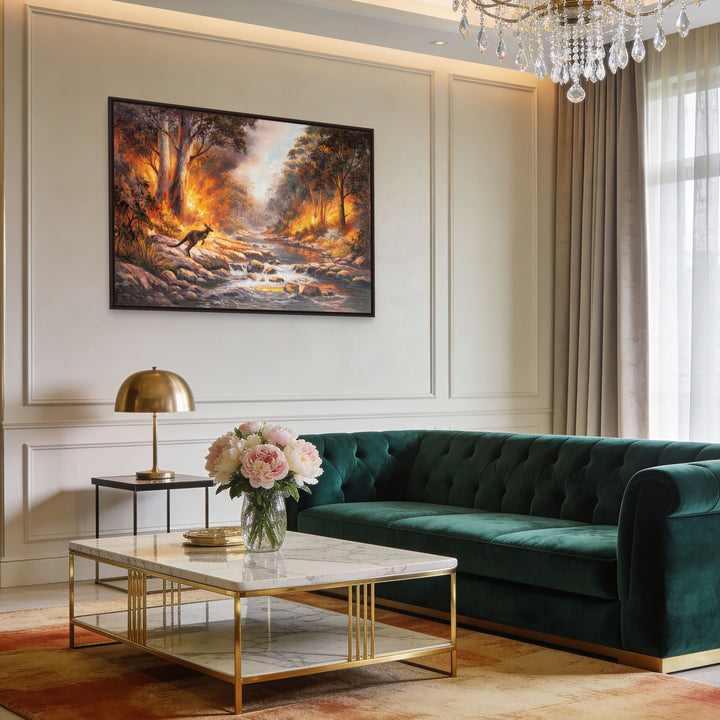 Original Australian Bushfire Painting - 60x90cm - Burning Forest Landscape, Statement Wall Art mockup 2