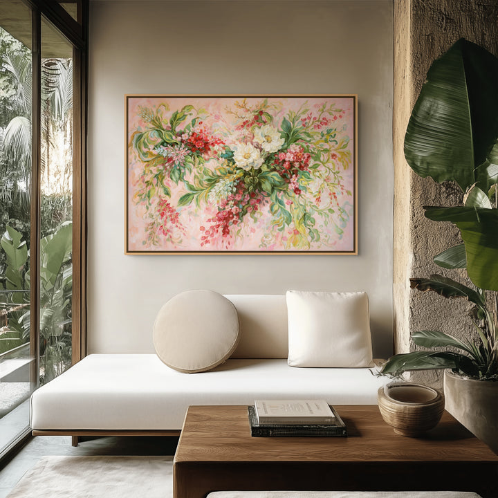 Original Abstract Floral Limited Edition Canvas Print - Flowing Botanical Arrangement with Soft Pink Tones Wall Art room mockup 2