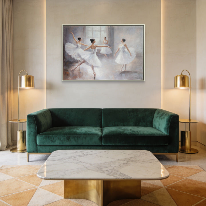 Original Ballet Dancers Limited Edition Canvas Print - Four Ballerinas in Dance Studio Wall Art mockup 1