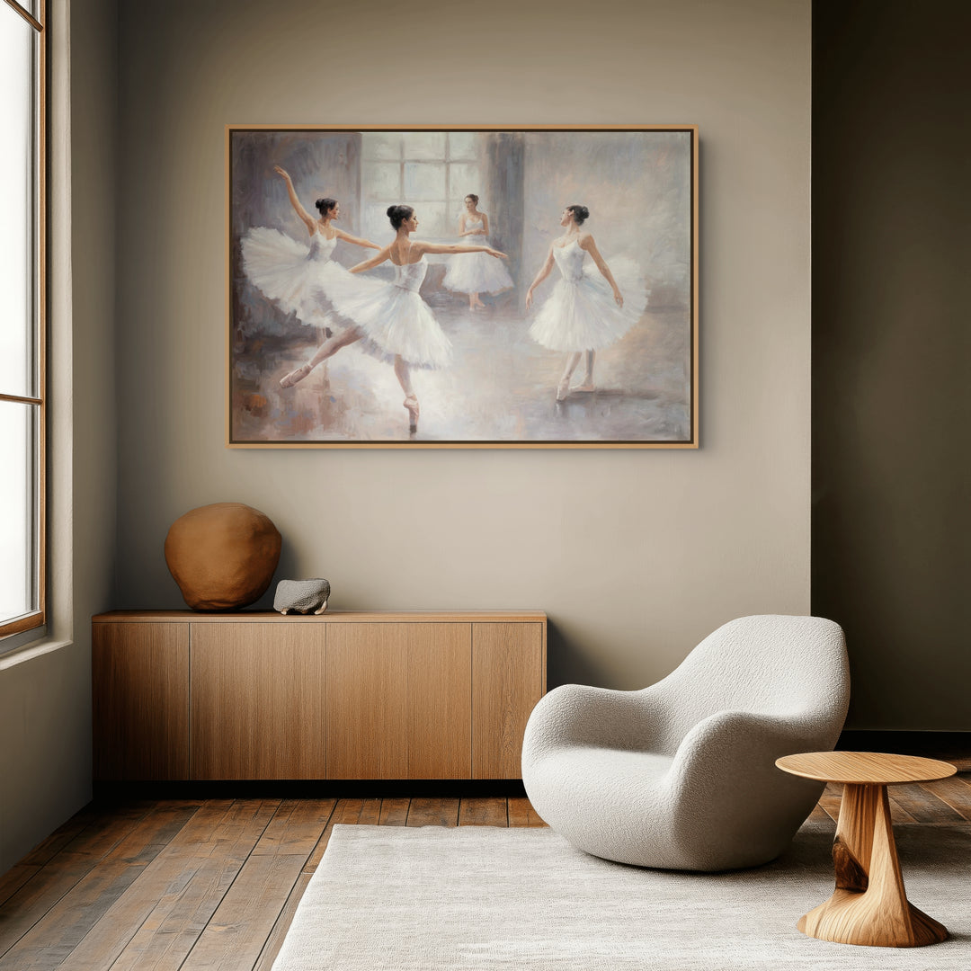 Original Ballet Dancers Limited Edition Canvas Print - Four Ballerinas in Dance Studio Wall Art mockup 2